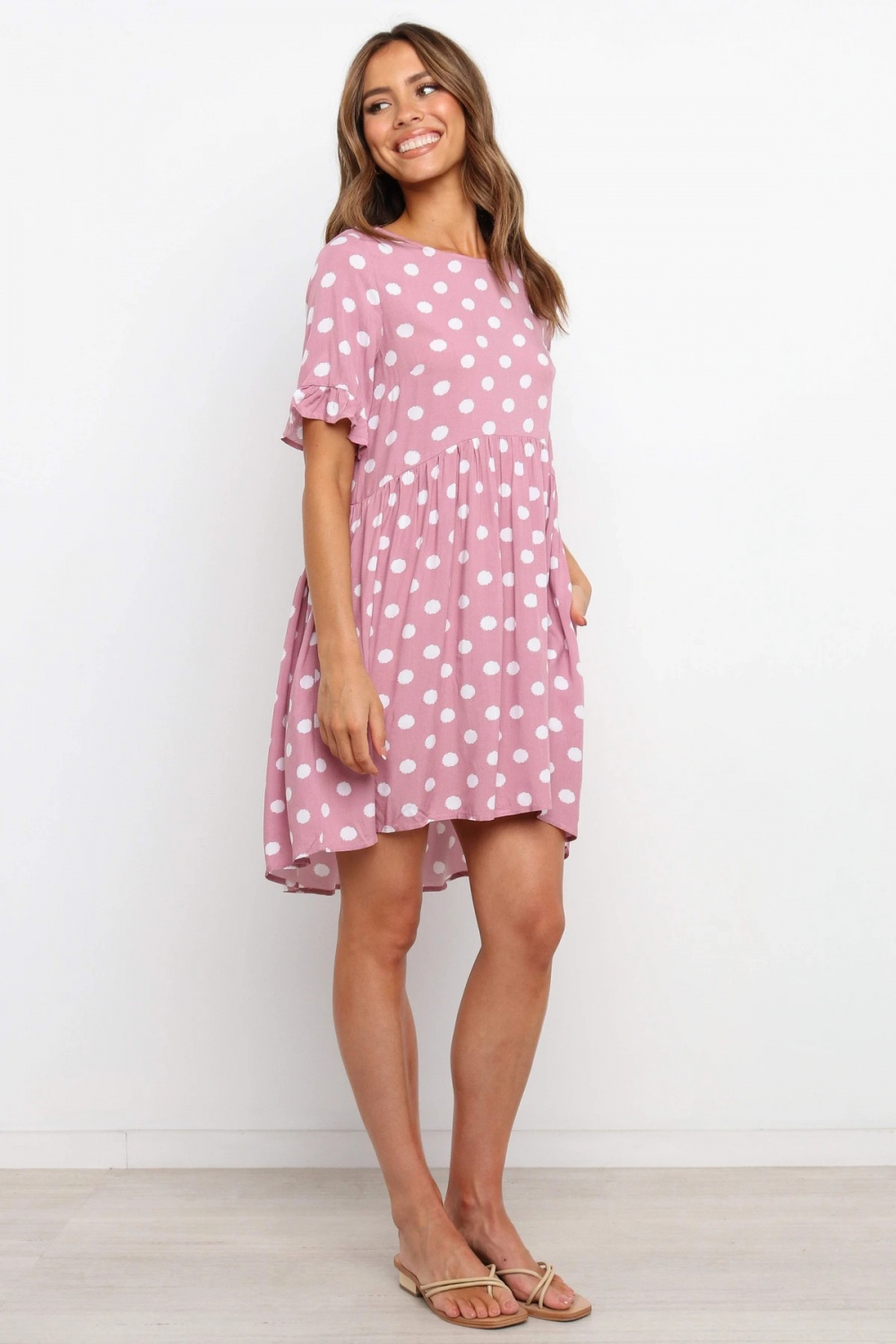 Round neck polka dot printing dress