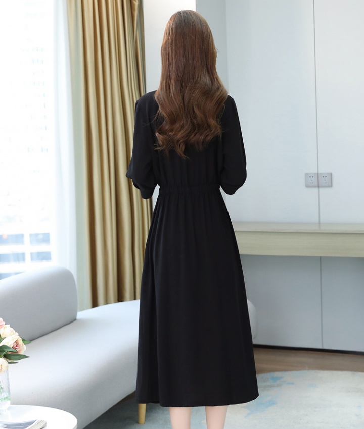 Pinched waist slim long dress black dress for women