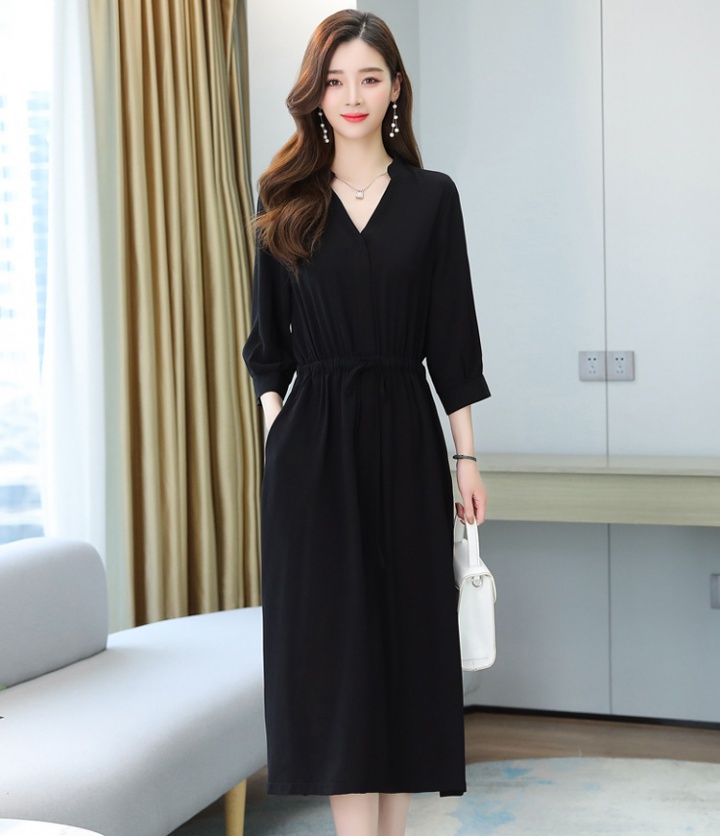 Pinched waist slim long dress black dress for women