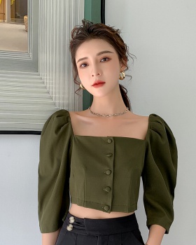 France style spring shirt puff sleeve square collar tops