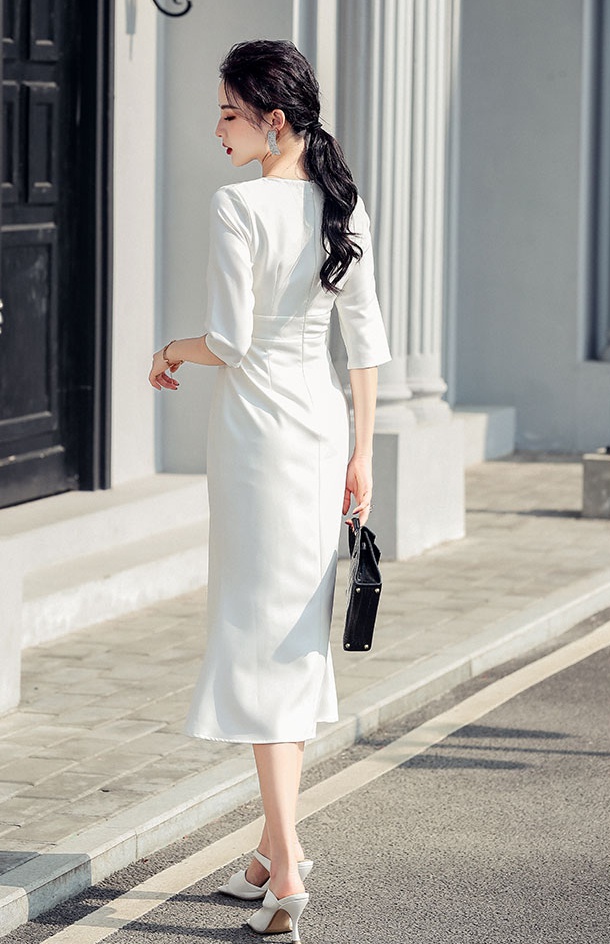 Spring split ladies dress white France style formal dress