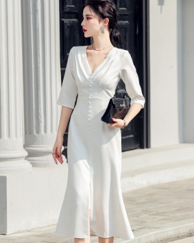 Spring split ladies dress white France style formal dress