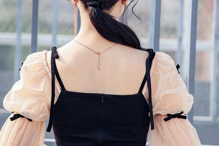 Spring stereoscopic France style T-back gauze sling bow dress