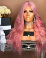 European style pink curly hair long wig for women