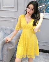 V-neck summer short sleeve lace sexy dress for women