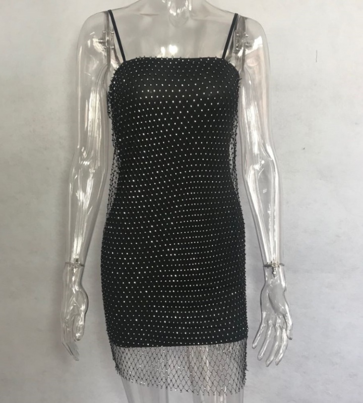Diamond sexy sling halter grid European style dress