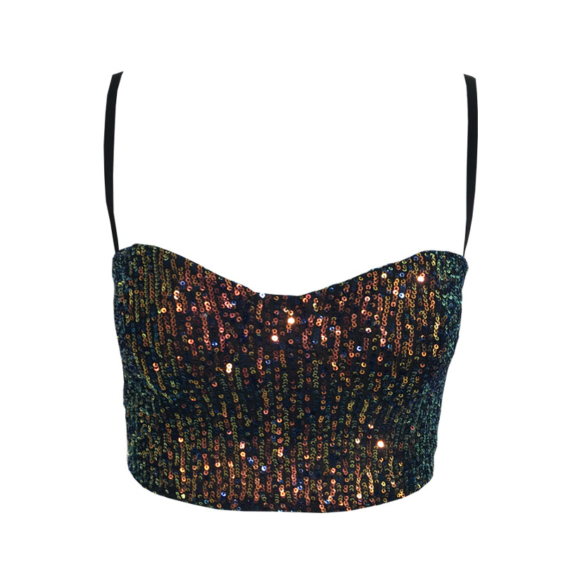 European style sequins sexy sling wrapped chest slim vest