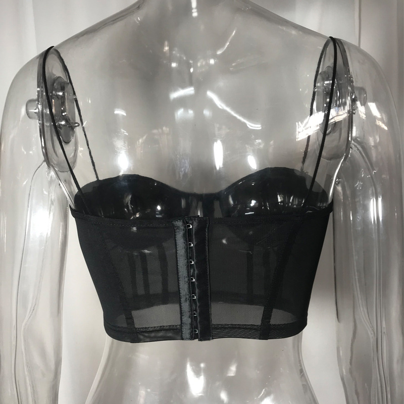 European style gauze slim sexy black vest for women