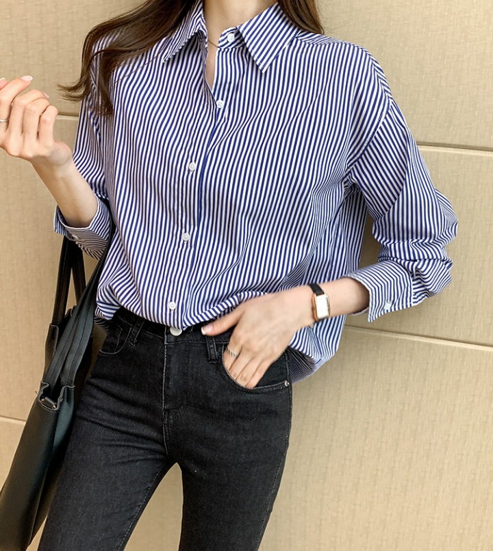 Stripe long sleeve profession tops all-match spring shirt