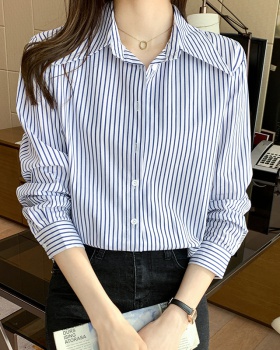 Spring fashion V-neck shirt all-match stripe tops for women
