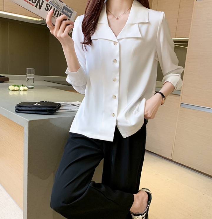 Satin loose tops France style long sleeve shirt for women