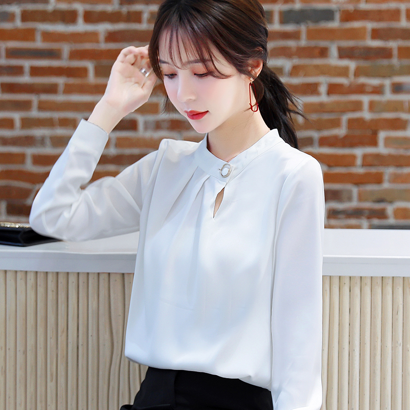 Long sleeve satin tops Korean style shirt for women