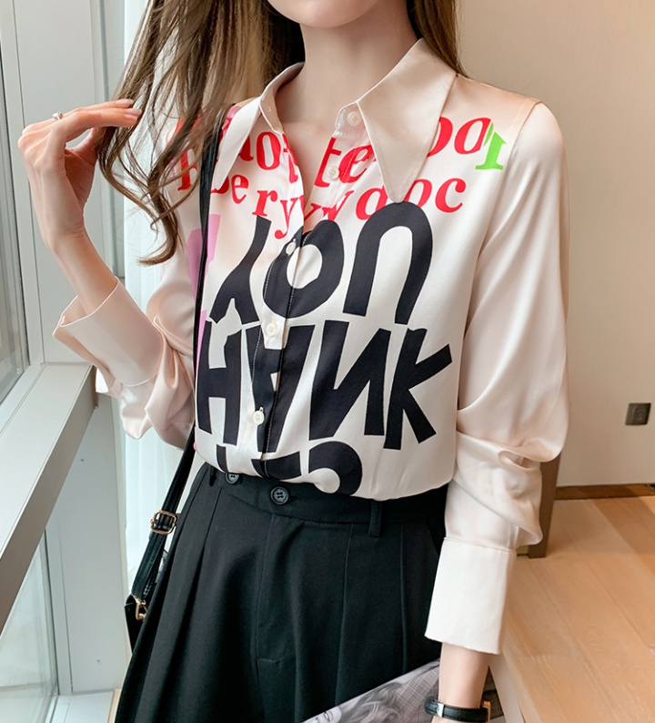 Silk letters chiffon shirt long sleeve spring shirt