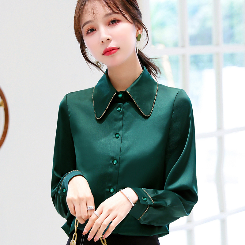 Face large yard silk tops spring doll shirt for women