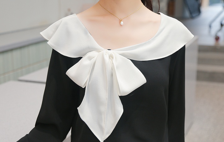 Chiffon splice France style black-white long sleeve shirt