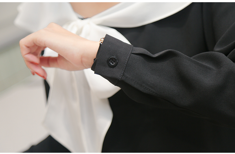 Chiffon splice France style black-white long sleeve shirt