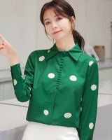 Small pointed collar elegant polka dot shirt for women