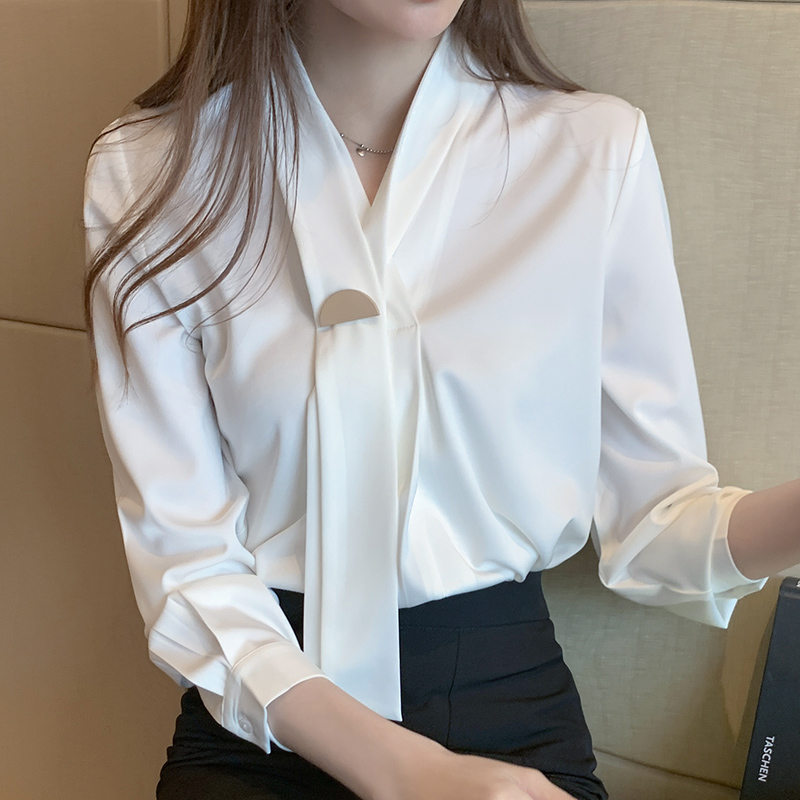 Long sleeve spring business satin commuting shirt for women
