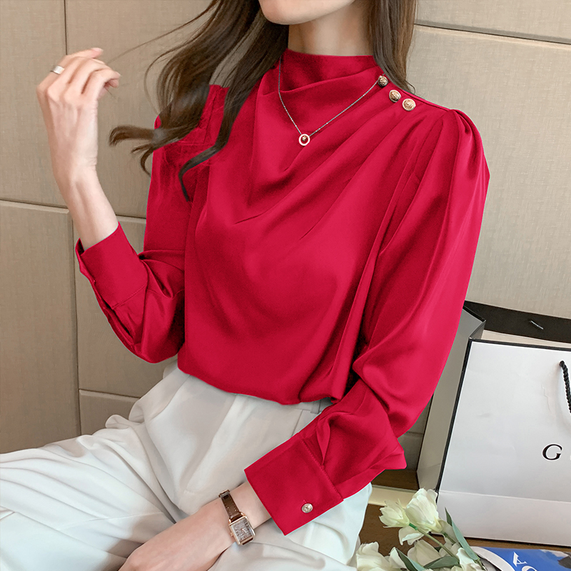 Spring satin tops Western style chiffon shirt for women