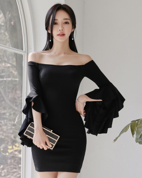 Slim horizontal collar T-back Korean style dress
