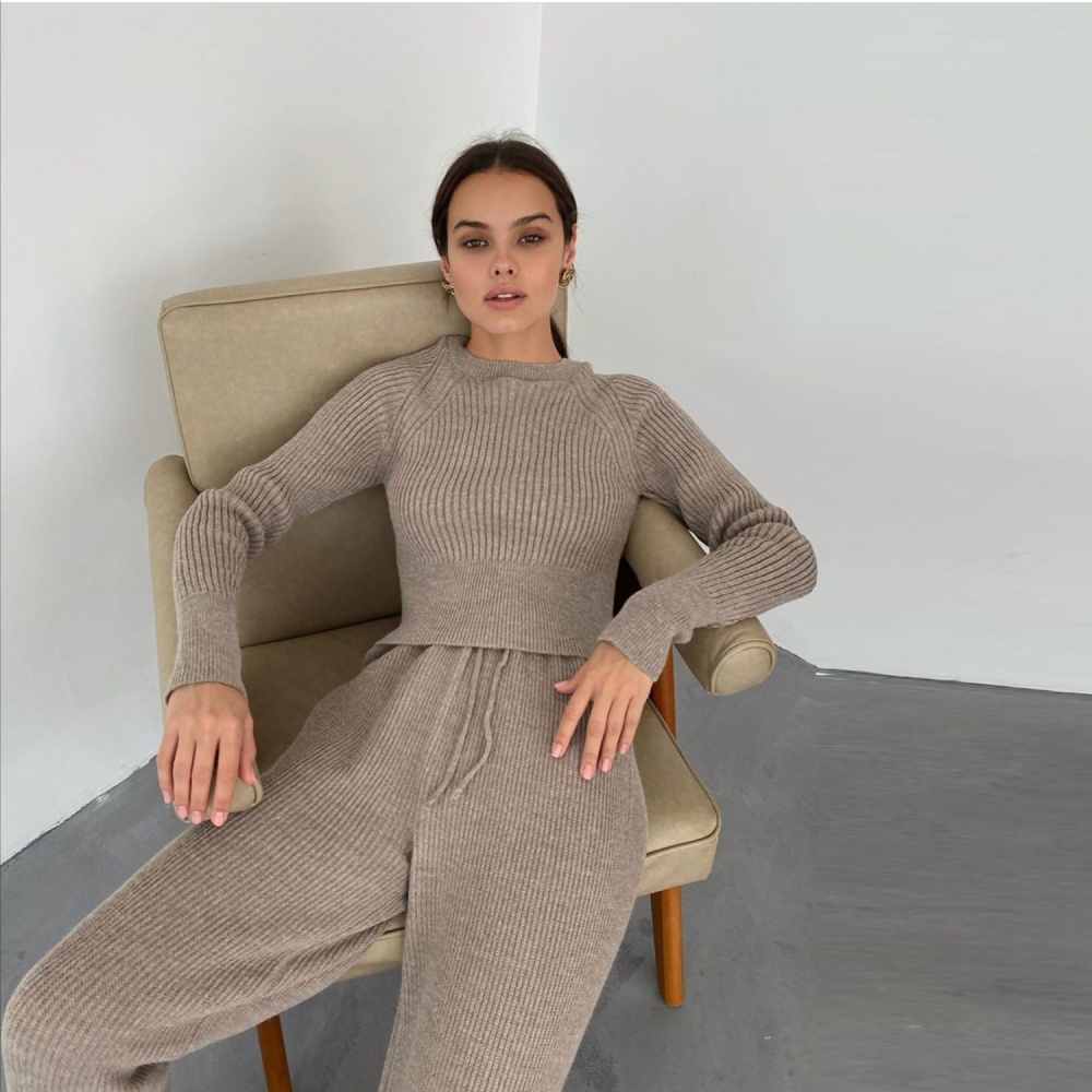 Long sleeve wide leg pants sweater a set for women