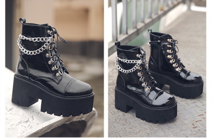 Patent leather European style chain short boots for women