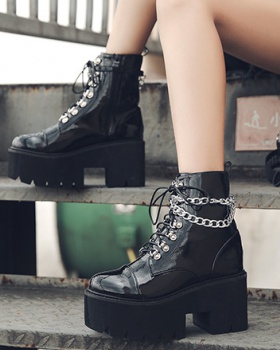 Patent leather European style chain short boots for women