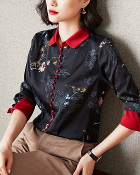 Spring real silk shirt retro chiffon shirt for women