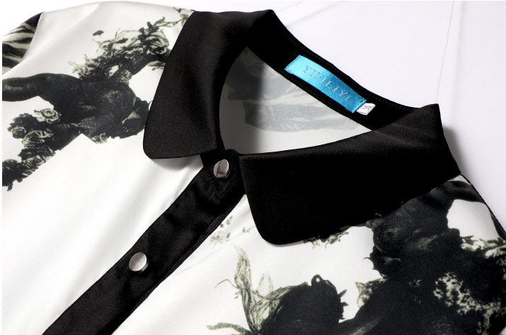 Satin temperament tops real silk printing shirt