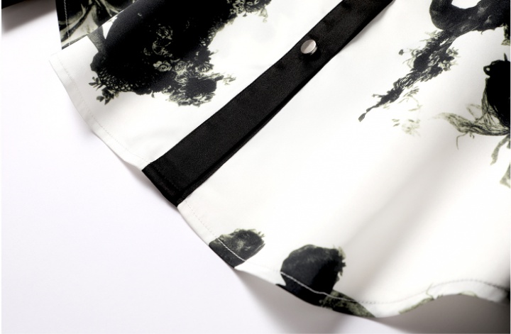 Satin temperament tops real silk printing shirt
