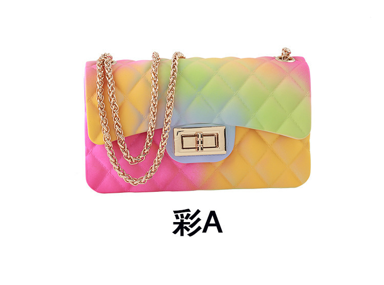 Quilted colors diagonal package jelly shoulder bag