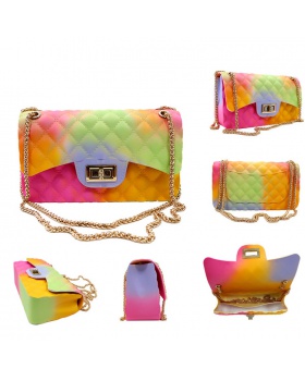 Quilted colors diagonal package jelly shoulder bag