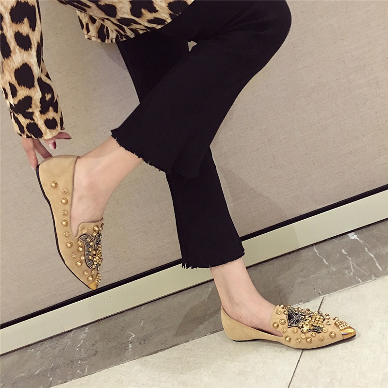 Spring and autumn pointed rivet shoes low all-match flattie
