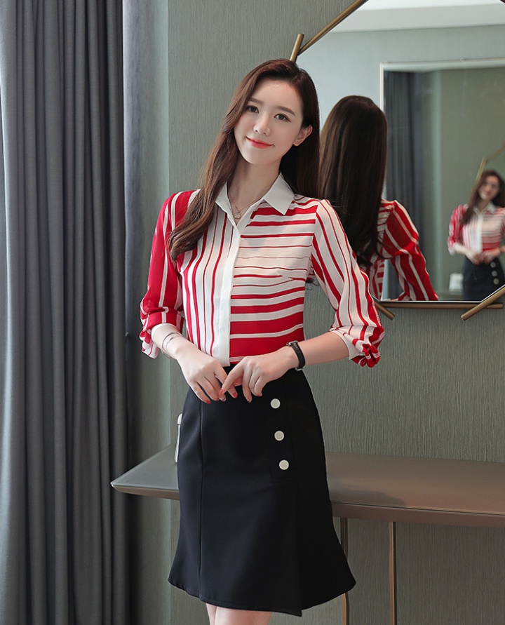 Stripe long sleeve shirt slim fashion tops for women
