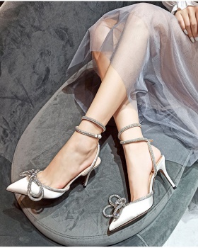 Pointed satin stilettos European style bandage sandals