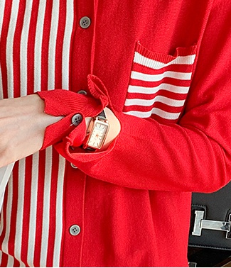 Knitted stripe coat pocket splice cardigan for women