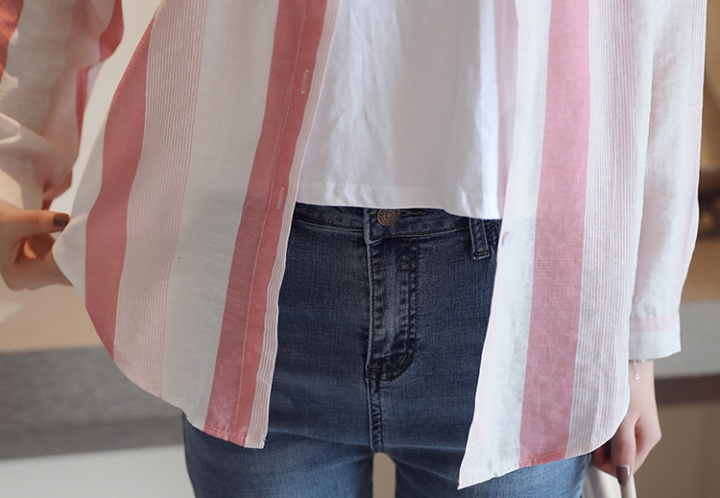 Lady refreshing chiffon shirt Pseudo-two stripe shirt