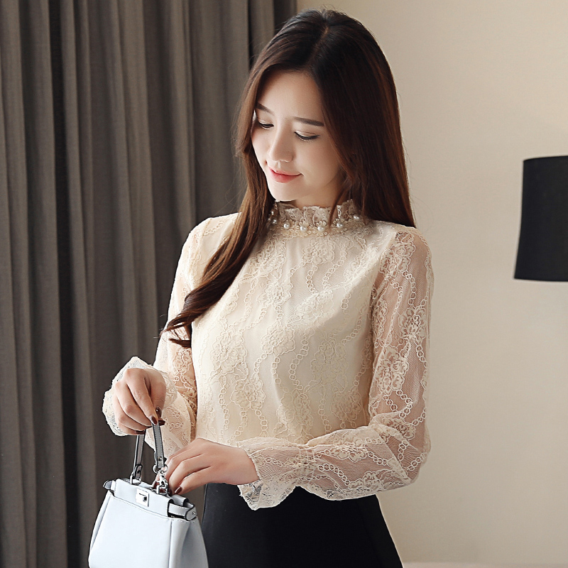 Chiffon Korean style small shirt lace bottoming shirt for women