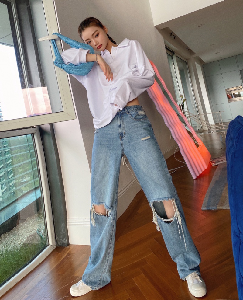Slim high waist wide leg jeans spring mopping pants for women