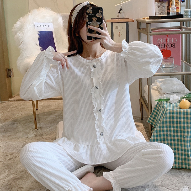 Sweet lace lovely lady long sleeve pajamas a set for women