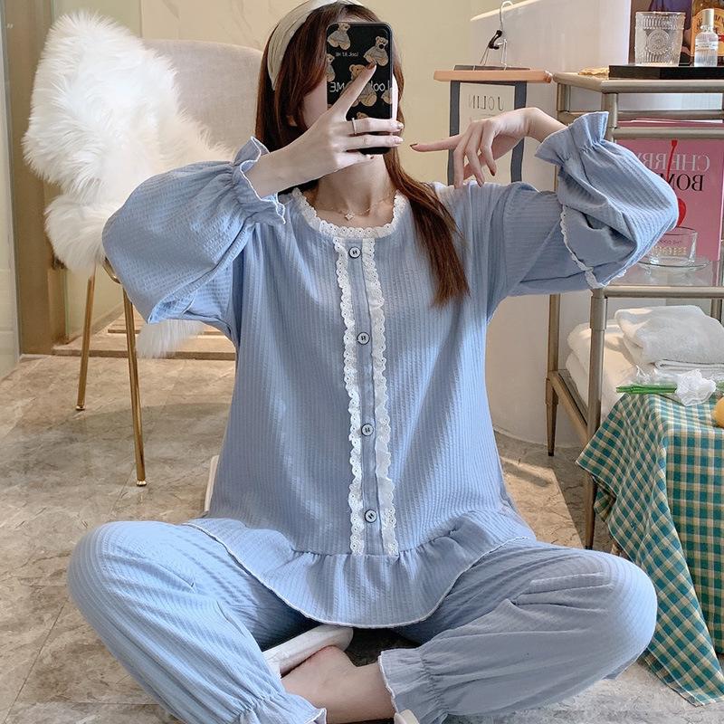Sweet lace lovely lady long sleeve pajamas a set for women