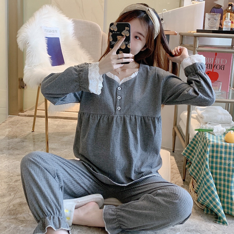 Knitted cotton lace sweet Korean style pajamas a set for women