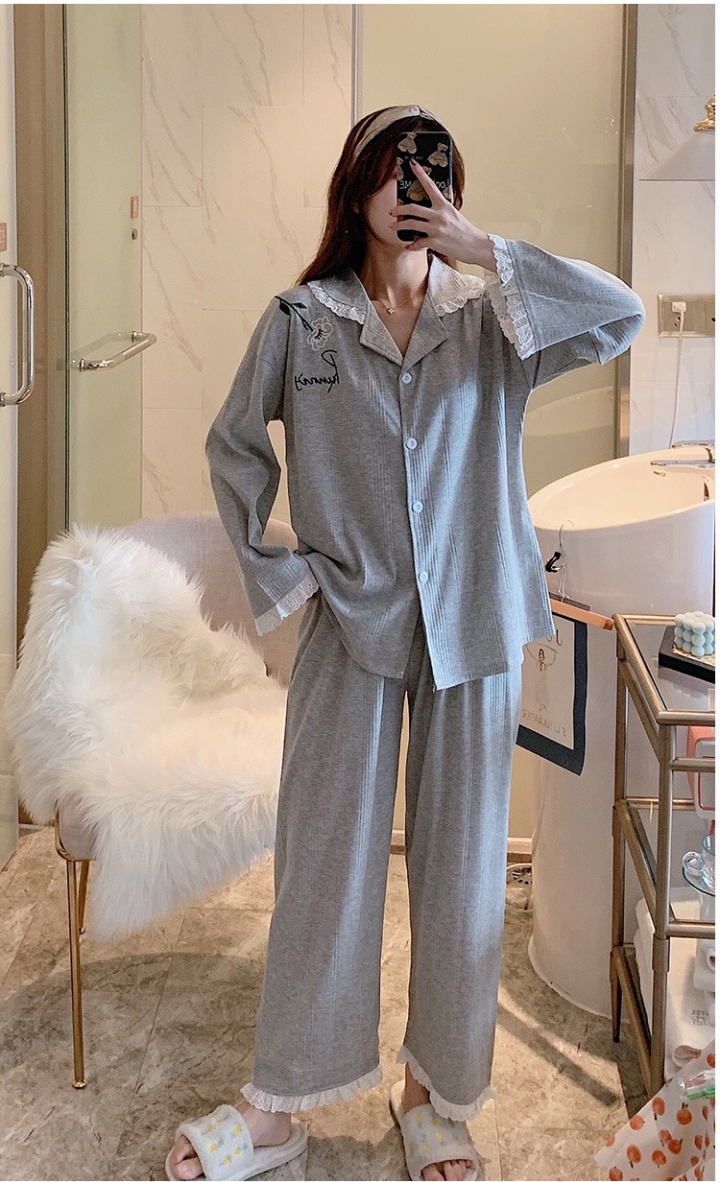 Lapel cardigan homewear pajamas a set for women