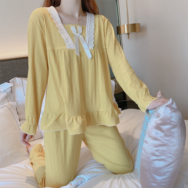 Large yard long sleeve homewear cotton sweet pajamas 2pcs set