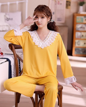 Homewear lace simple long sleeve thin pajamas a set for women