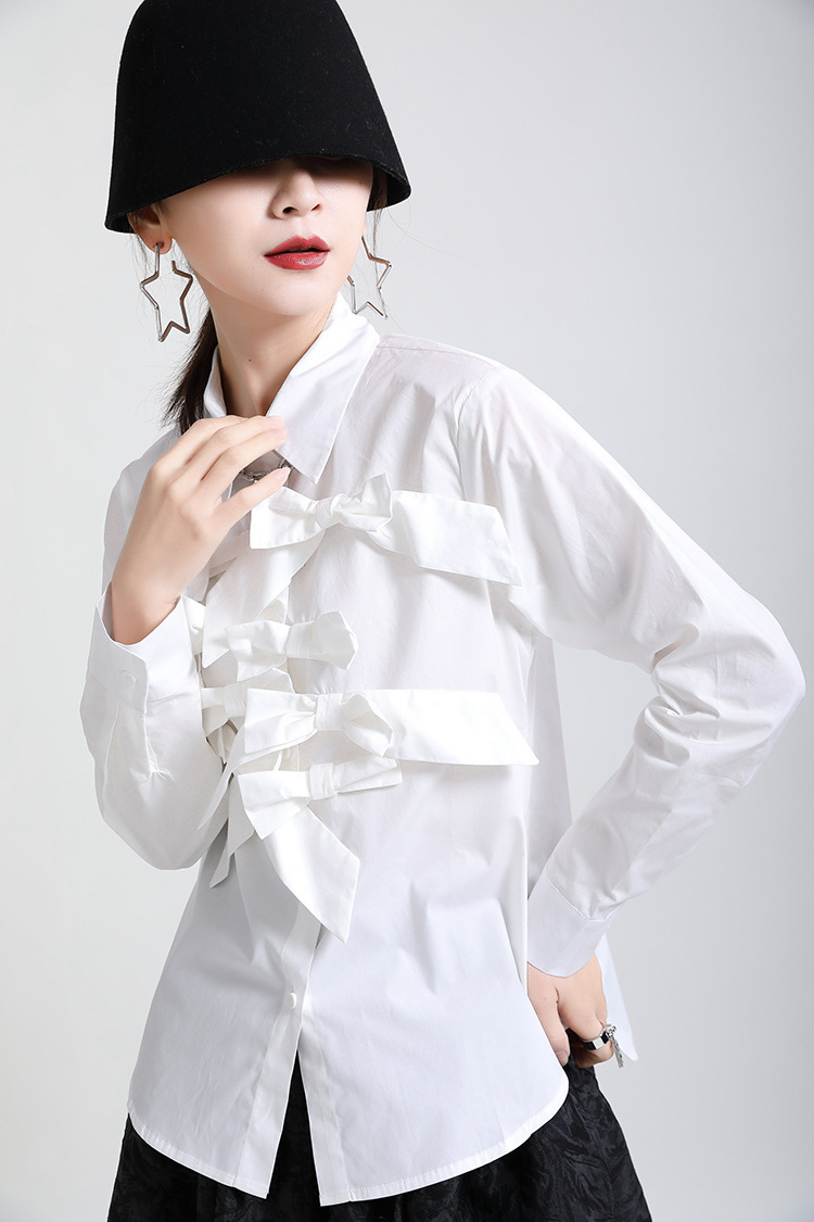 Splice France style bow spring shirt for women
