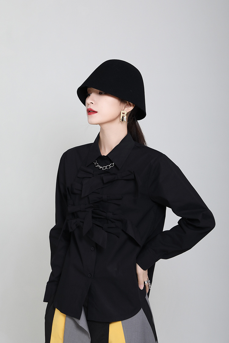 Splice France style bow spring shirt for women