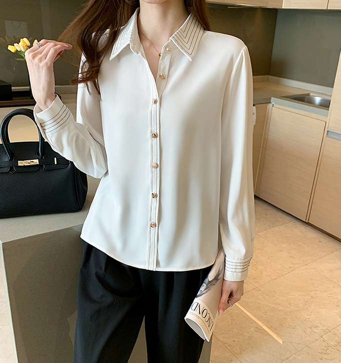 Lapel white tops spring long sleeve shirt