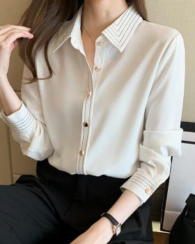 Lapel white tops spring long sleeve shirt