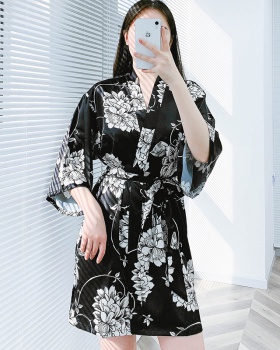 Thin homewear nightgown printing silk bathrobes for women